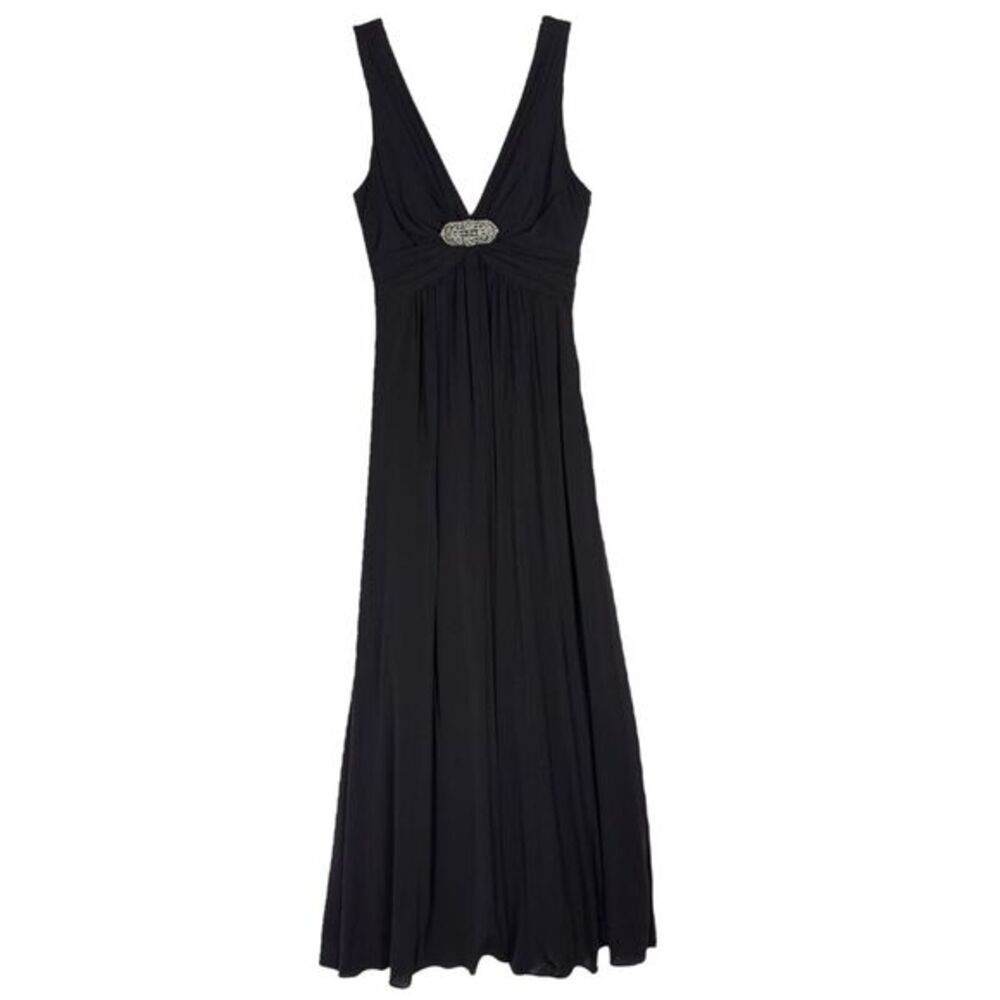 BCBGMAXAZRIA Black Ruched Maxi Dress Gown XS Jersey Ruched Formal Black Tie LBD - Picture 6 of 14
